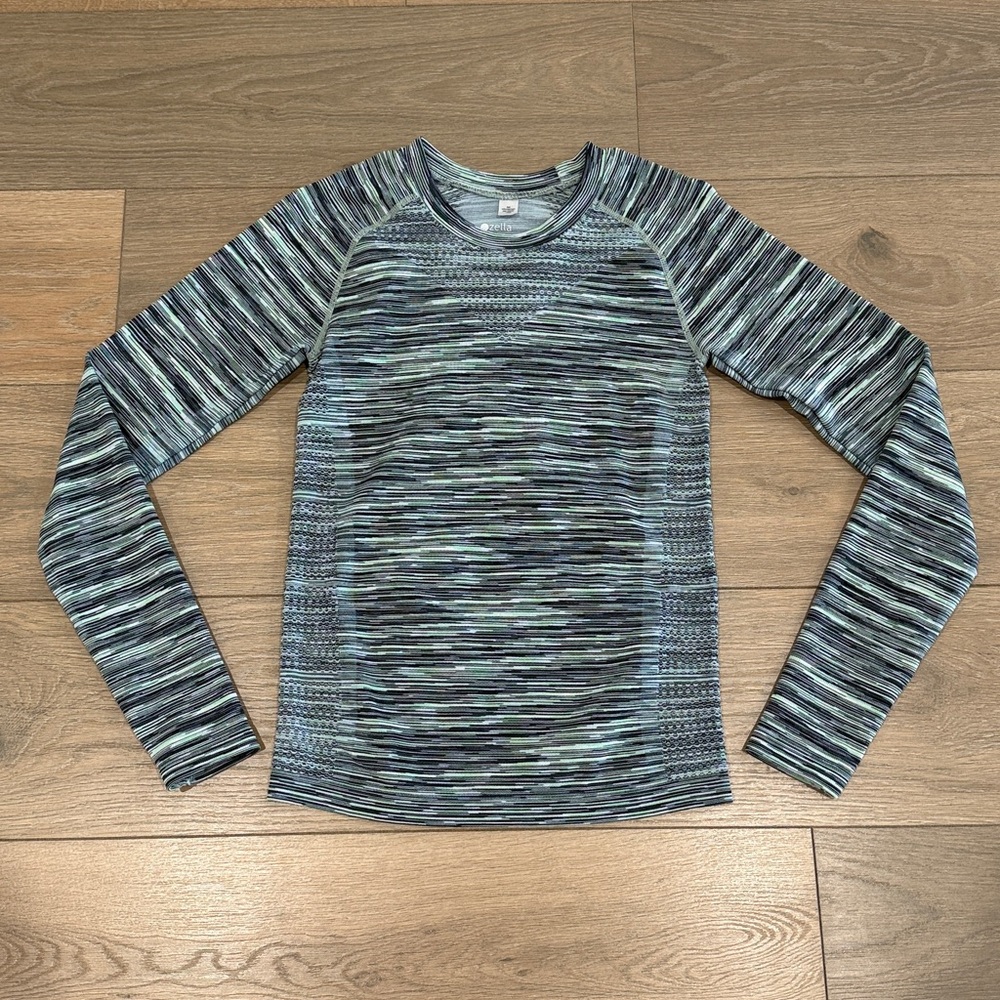 ZELLA Green Black Space Dye Seamless Active Workout‎ Long Sleeve Top Size Small